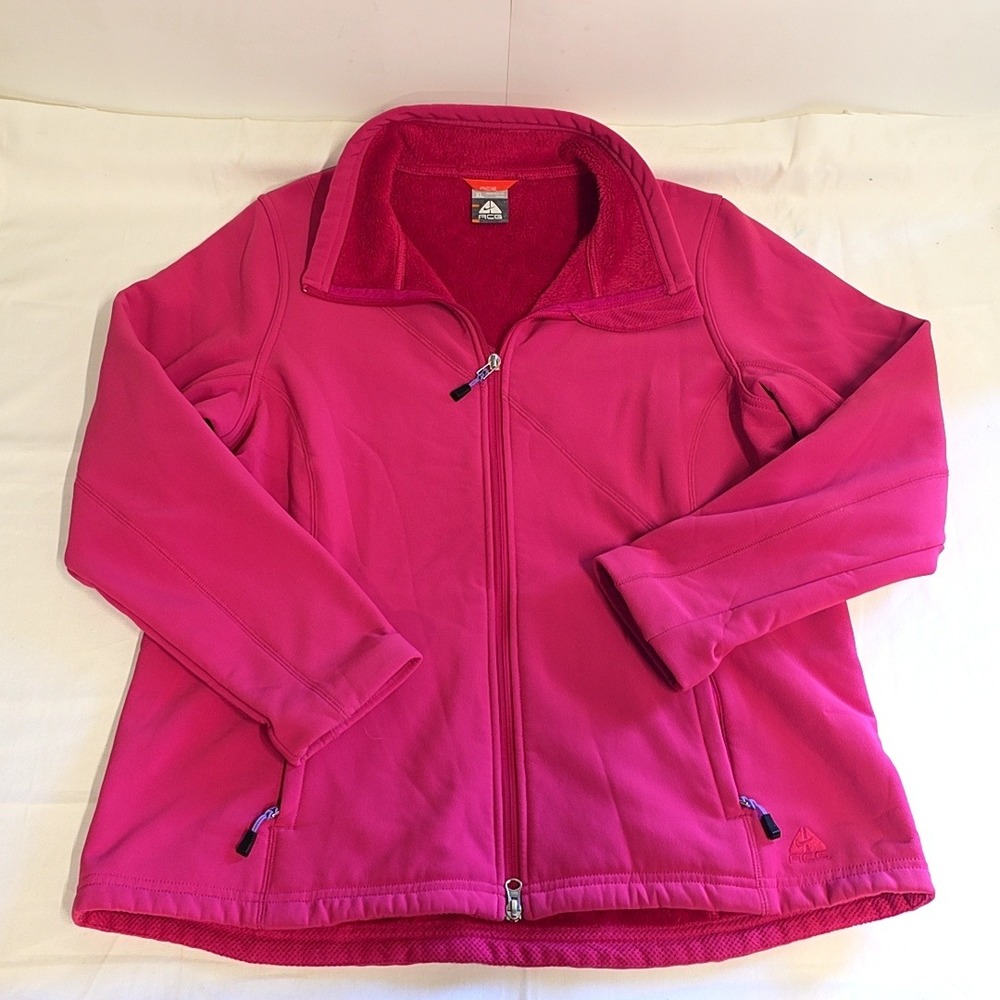 Nike ACG Softshell Jacket Women XL Pink Full Zip Fleece Lined Outdoor Hiking